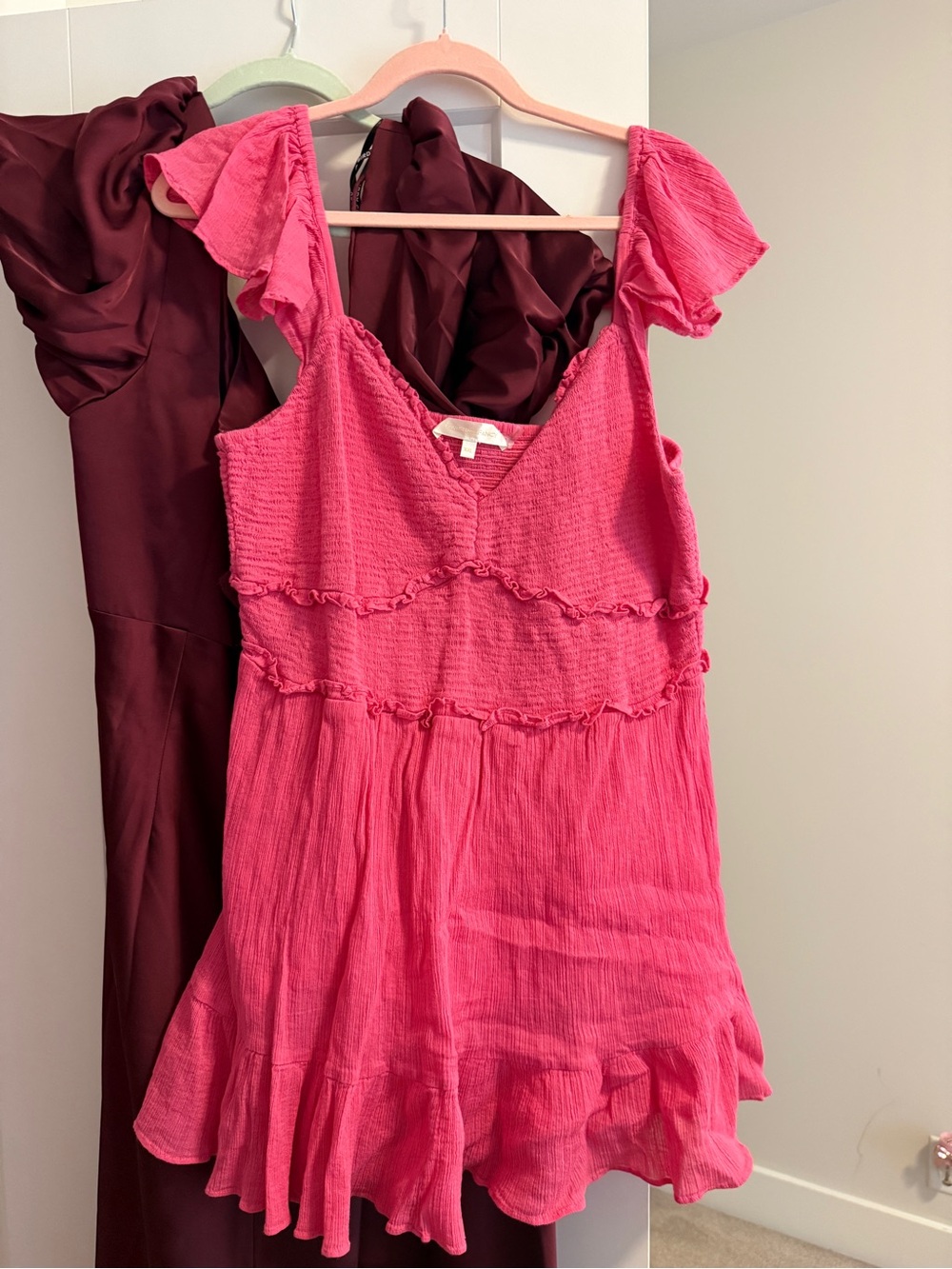 LoveShackFancy Hot Pink Ruffle Mini Dress